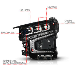 ANZO 21-23 Chevy Tahoe/Suburban LED Light Bar Style Headlights Black w/ Sequential DRL (Left Side)