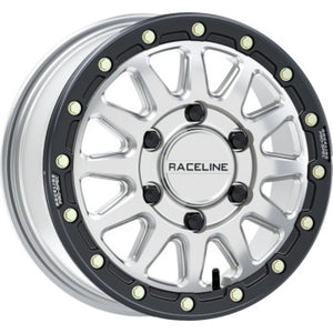 Raceline A14BG Alpha 15x6.5in/6x139.7 BP/74mm Offset/78.1mm Bore - Silver & Blk Ring Beadlock Wheel