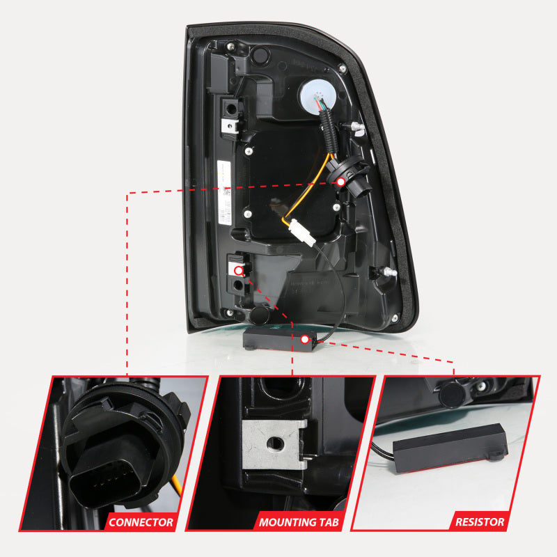 ANZO 19-24 RAM 1500 (Factory Halogen Models) Full LED Tail Lights SeqSig Black - Pair