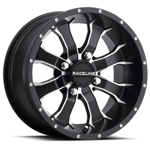 Raceline A77 Mamba 12x7in / 4x156 BP / 5mm Offset / 132.5mm Bore - Black & Machined Wheel