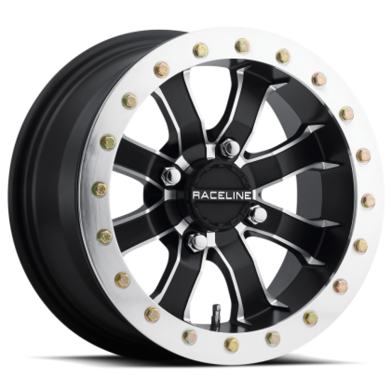 Raceline A71 Mamba 14x7in/4x156 BP/4+4 0mm Offset/110.18mm Bore - Blk & Machined Ring Beadlock Wheel