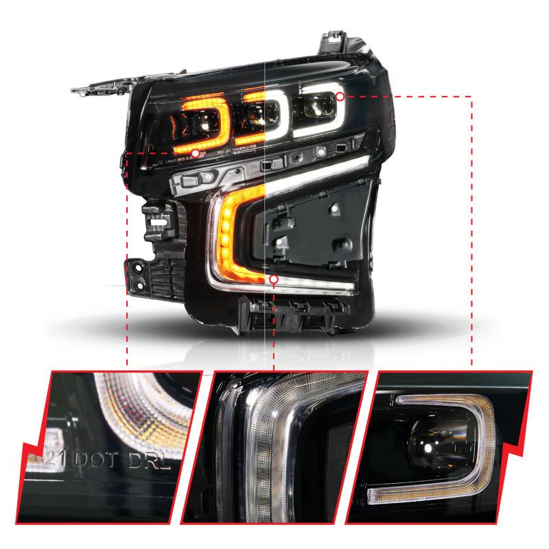 ANZO 21-23 Chevy Tahoe/Suburban LED Light Bar Style Headlights Black w/ Sequential DRL (Left Side)
