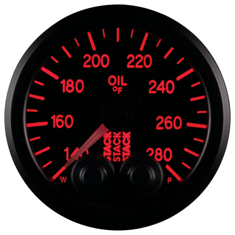 Autometer Stack Instruments 52mm 140-280 Deg F 1/8in NPTF Male Pro Control Oil Temp Gauge - Black