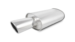 Vibrant StreetPower Oval Muffler with 4in Round Tip Angle Cut Rolled Edge - 2.5in inlet I.D.