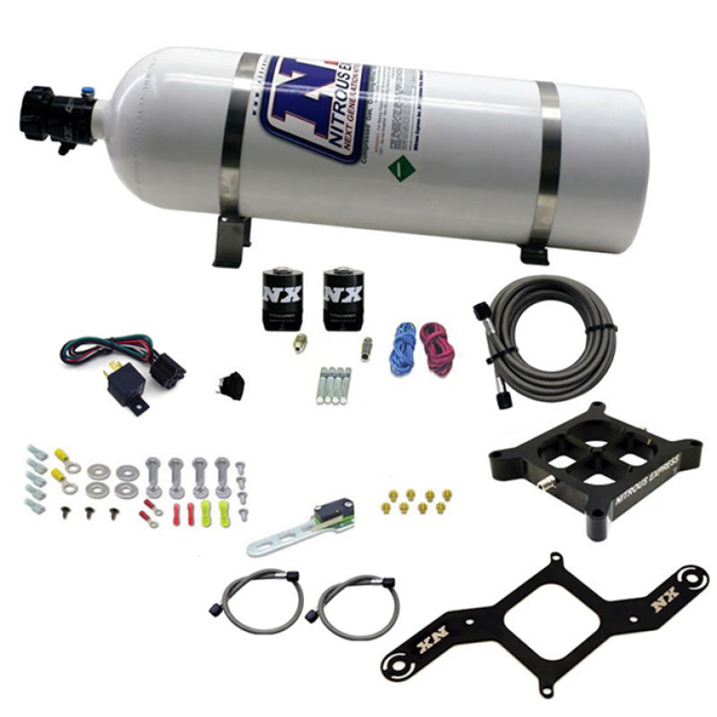 Nitrous Express 4150 Single Entry Crossbar Nitrous Plate Kit Pro-Power (100-500HP) w/15lb Bottle
