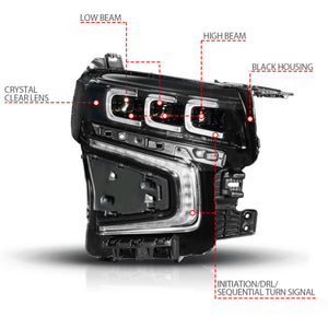 ANZO 21-23 Chevy Tahoe/Suburban LED Light Bar Style Headlights Black w/ Sequential DRL (Right Side)