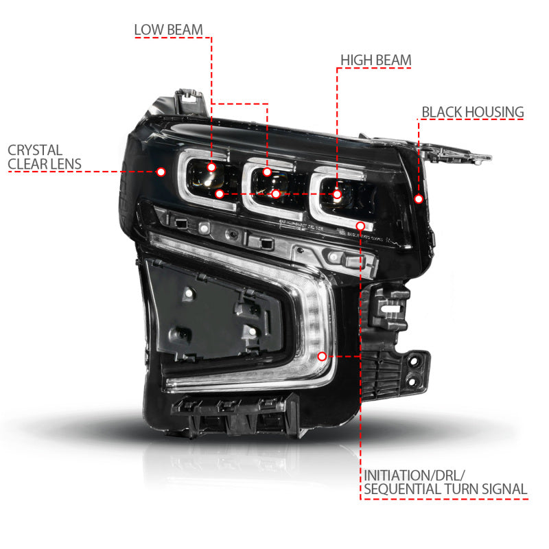 ANZO 21-23 Chevy Tahoe/Suburban LED Light Bar Style Headlights Black w/ Sequential DRL (Right Side)
