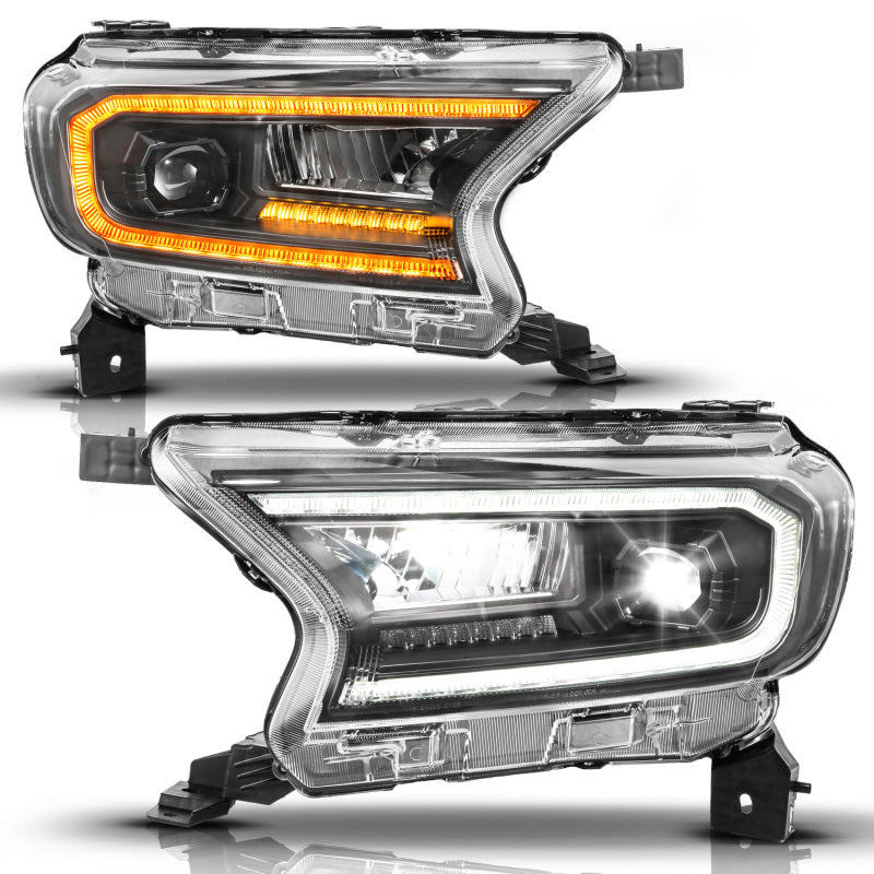 ANZO 19-23 Ford Ranger (Factory Halogen Model) Full LED Proj Headlights Init/DRL/SeqSig Black - Pair