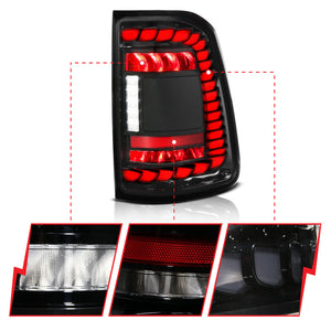 ANZO 19-24 RAM 1500 (Factory LED Models ONLY) Full LED Tail Lights SeqSig Black - Pair