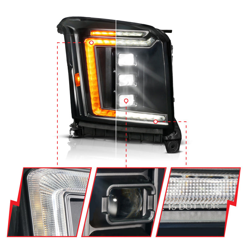 ANZO 15-20 GMC Yukon (Incl XL - Factory Halogen Models) Full LED Proj Headlights Black - Pass. Side