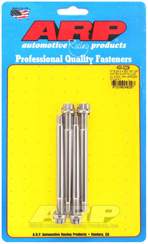 ARP 5/16-24 X 4.250 SS 12pt water pump pulley w/ 3.000in fan spacer stud kit