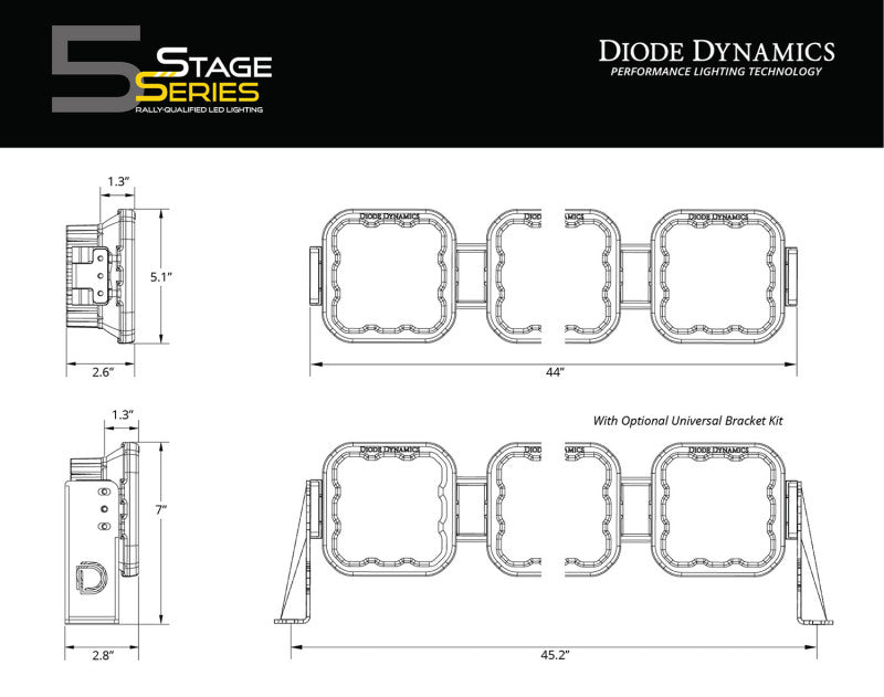 Diode Dynamics SS5 Sport Universal CrossLink 7-Pod Lightbar - Yellow Driving