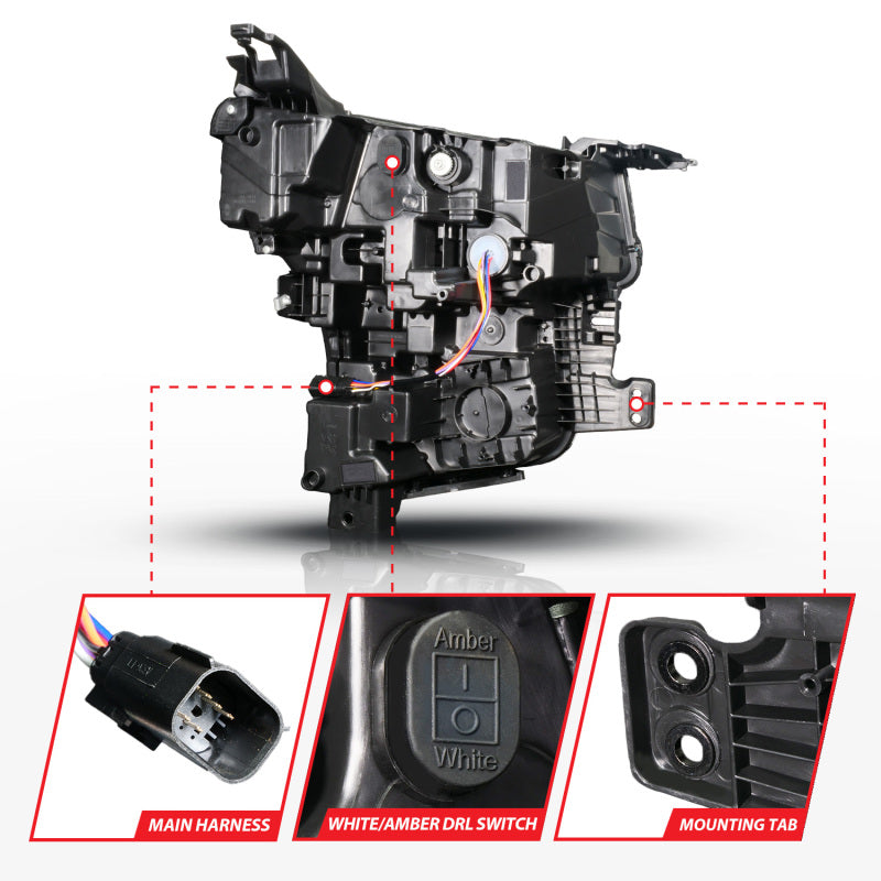 ANZO 21-23 Chevy Tahoe/Suburban LED Light Bar Style Headlights Black w/ Sequential DRL (Left Side)