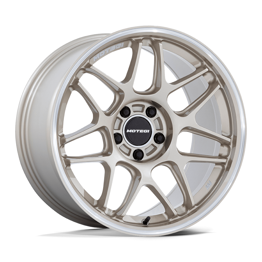 Motegi Racing MR158 Tsubaki — Motorsport Gold W Machined Lip — 18X9.5 +35mm — 5X120