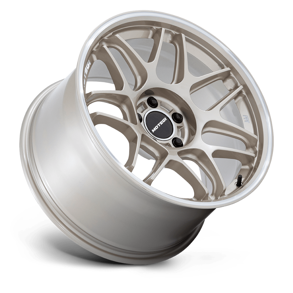 Motegi Racing MR158 Tsubaki — Motorsport Gold W Machined Lip — 18X9.5 +35mm — 5X112