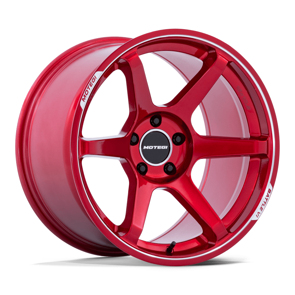 Motegi Racing MR160 Battle VI — Cherry Red Metallic w/ Machined Lip — 18X8.5 +30mm — 5X100