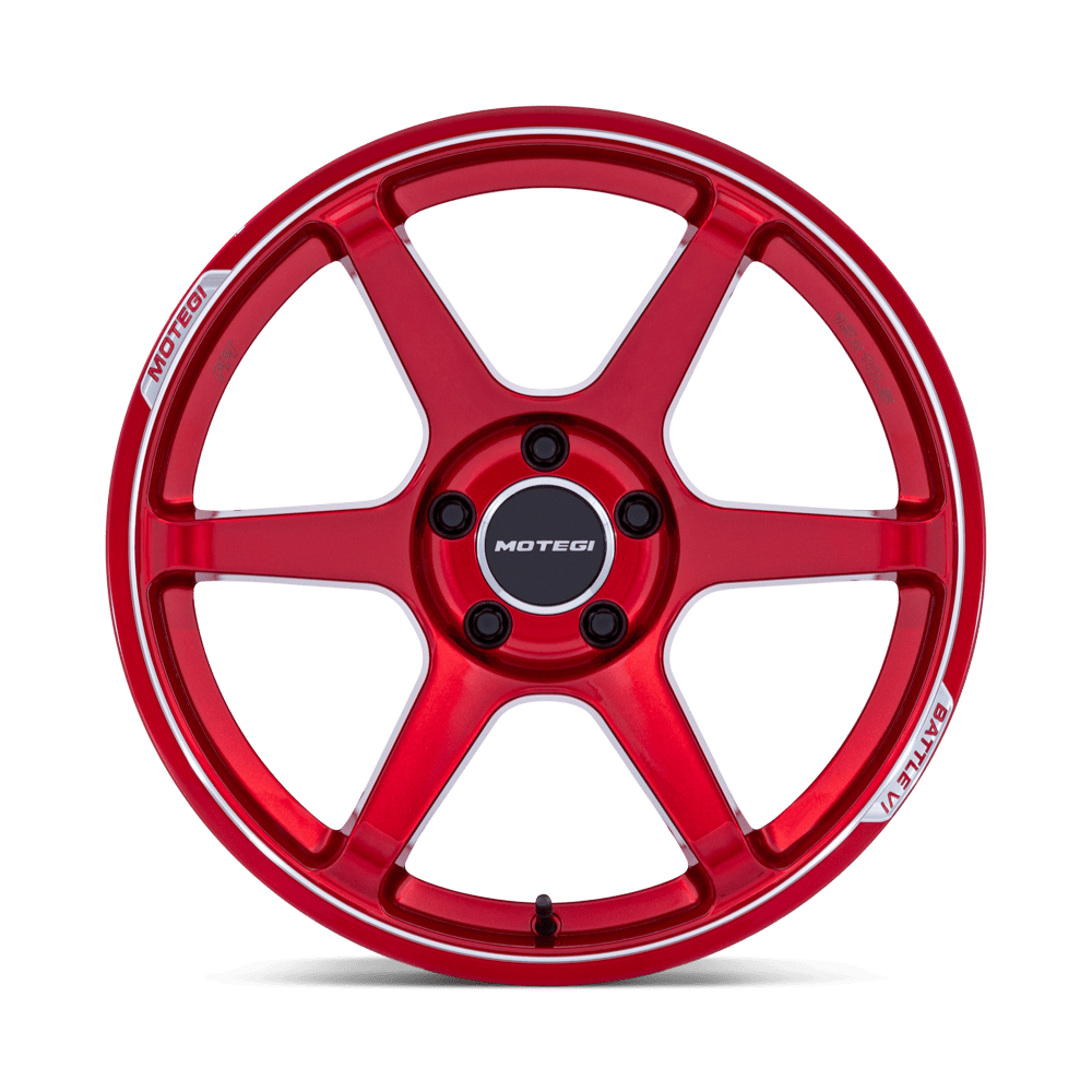 Motegi Racing MR160 Battle VI — Cherry Red Metallic w/ Machined Lip — 18X8.5 +30mm — 5X100